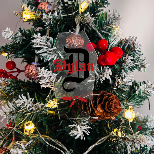 Clear Coffin Initial Bauble