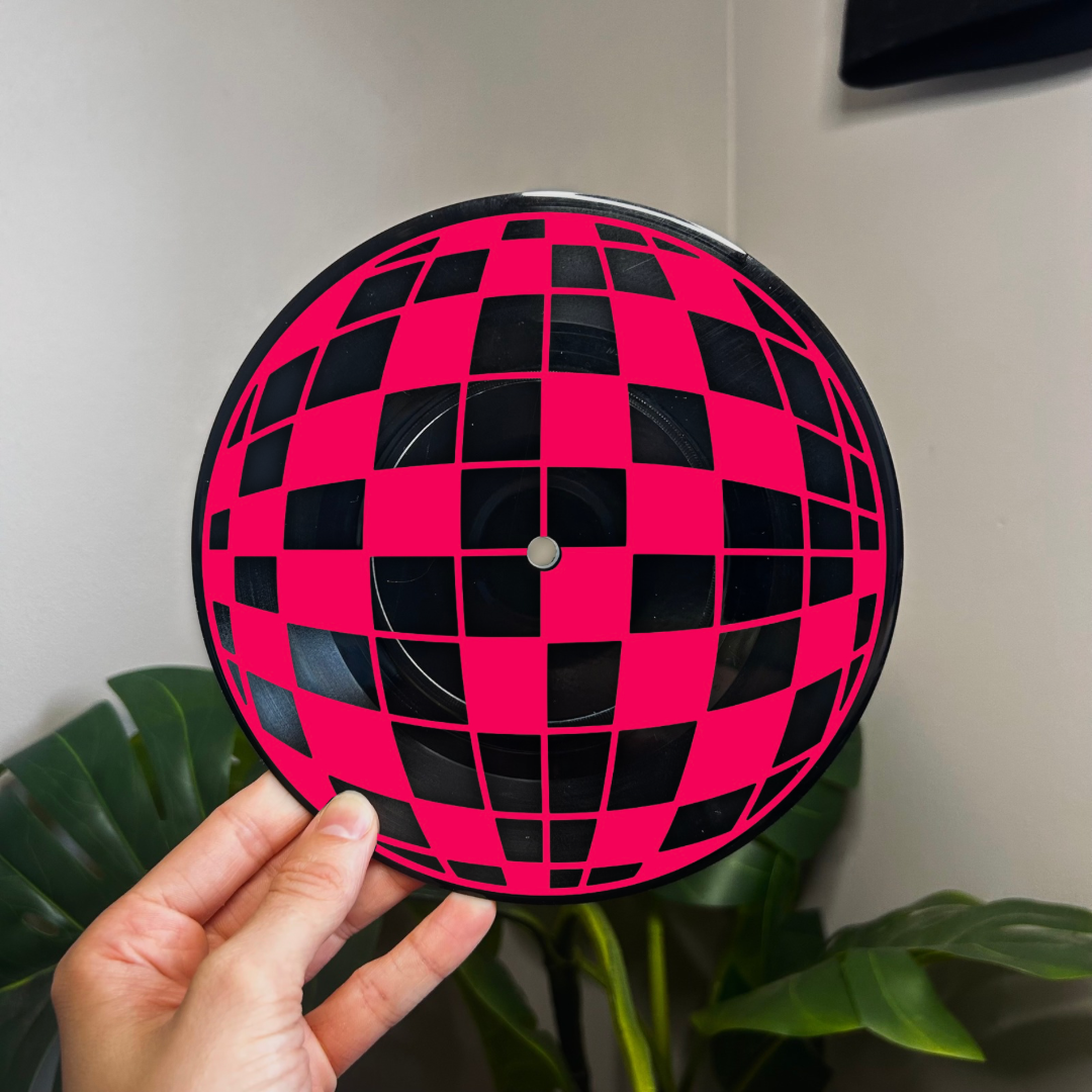 Hot Pink Disco Ball- Vinyl Record Wall Hanging