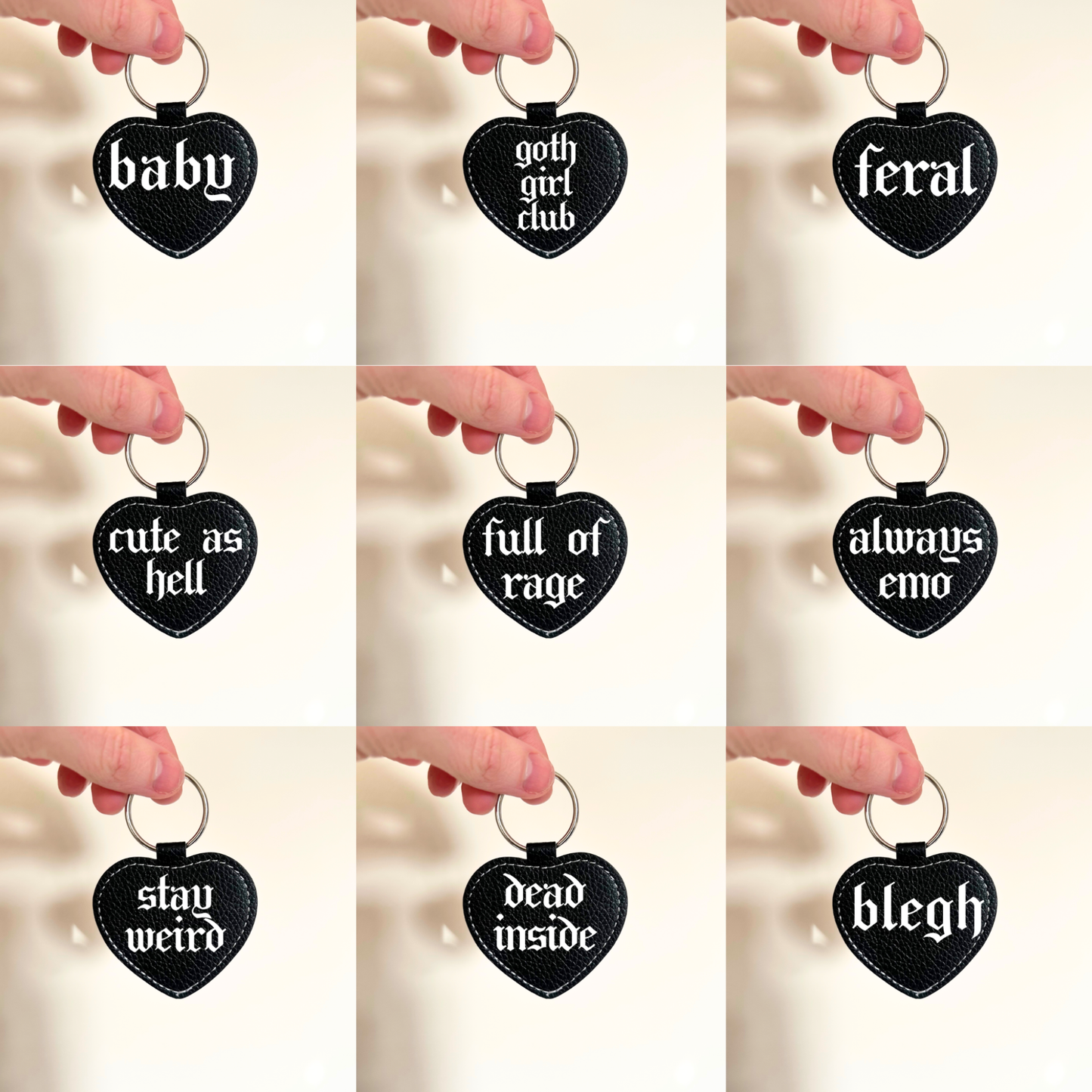 Black Faux Leather Heart Keyring