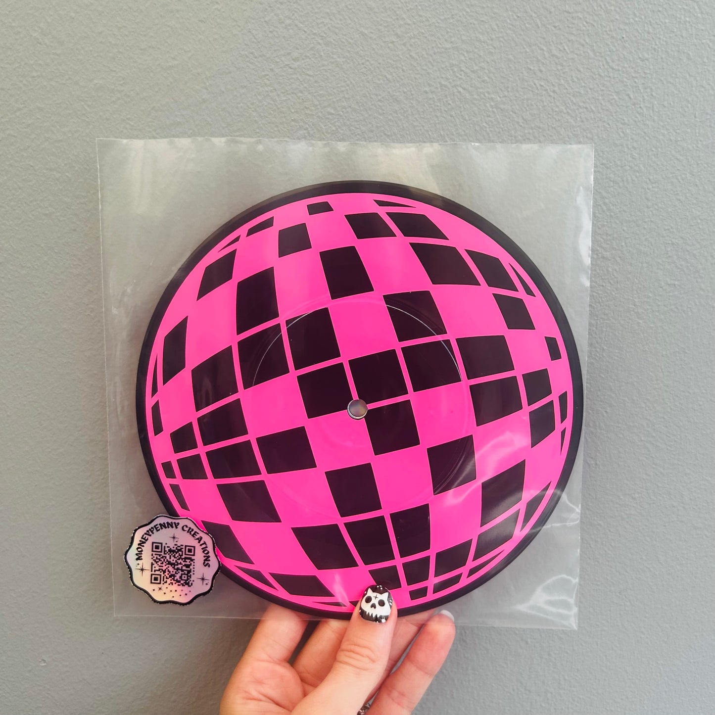 Hot Pink Disco Ball- Vinyl Record Wall Hanging