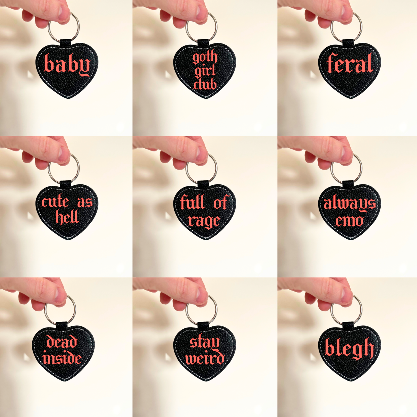 Black Faux Leather Heart Keyring