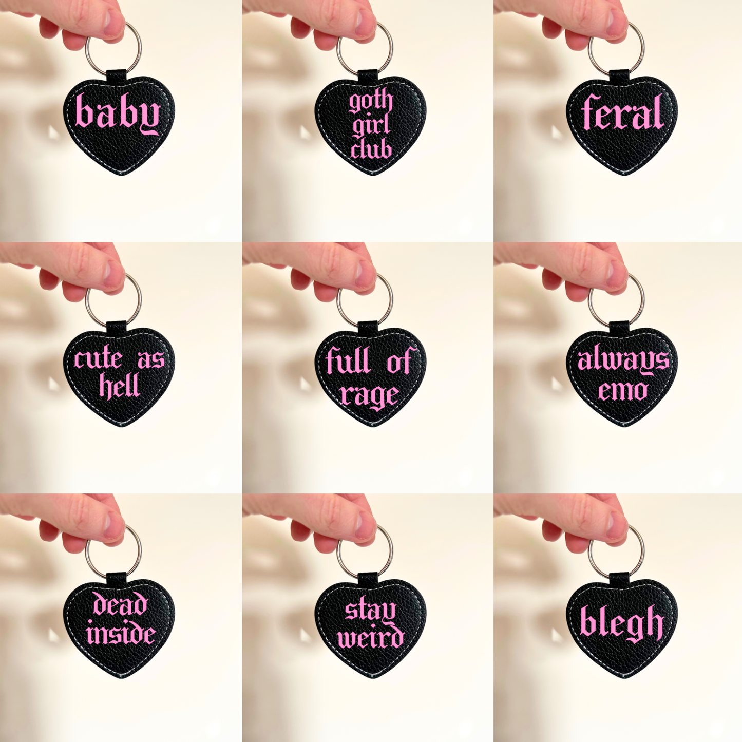 Black Faux Leather Heart Keyring