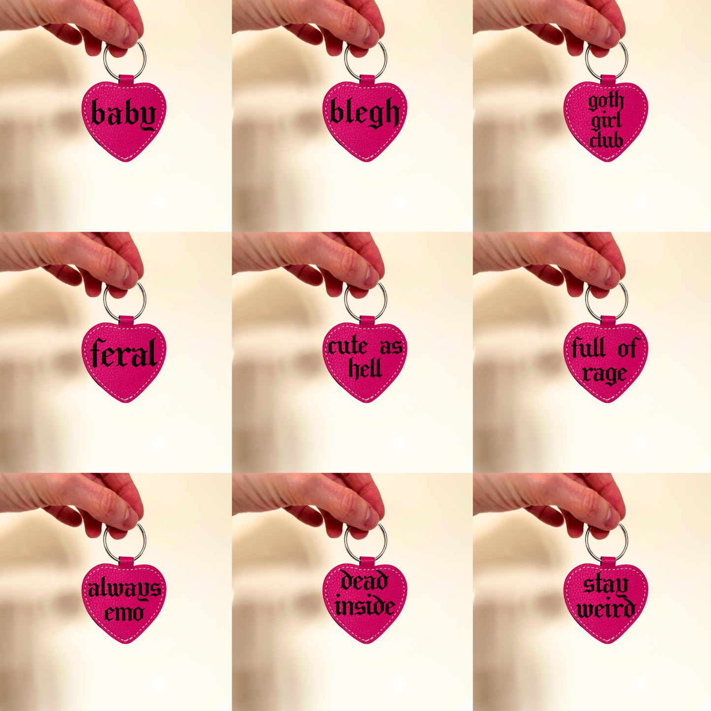 Pink Faux Leather Heart Keyring