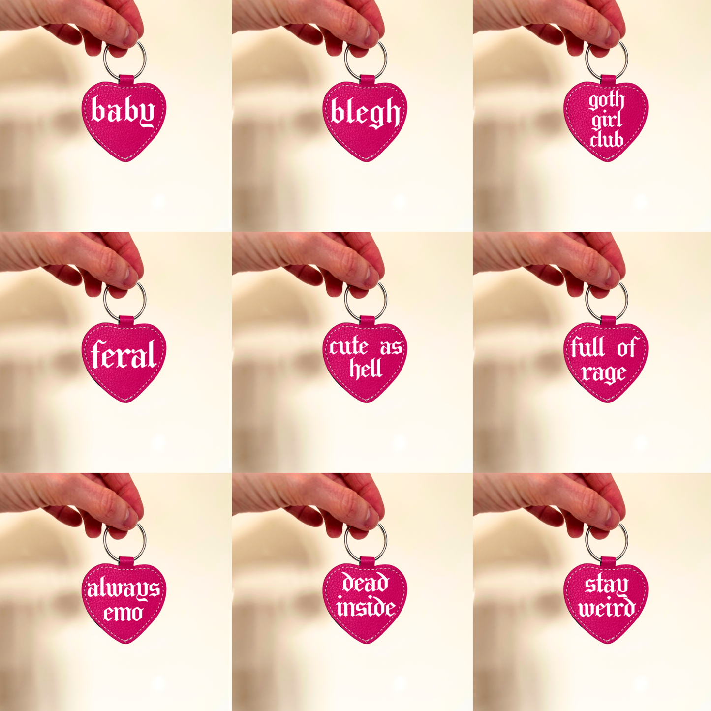 Pink Faux Leather Heart Keyring
