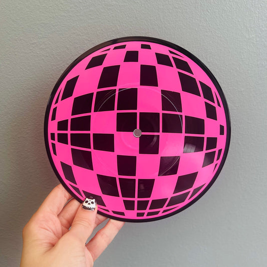 Hot Pink Disco Ball- Vinyl Record Wall Hanging