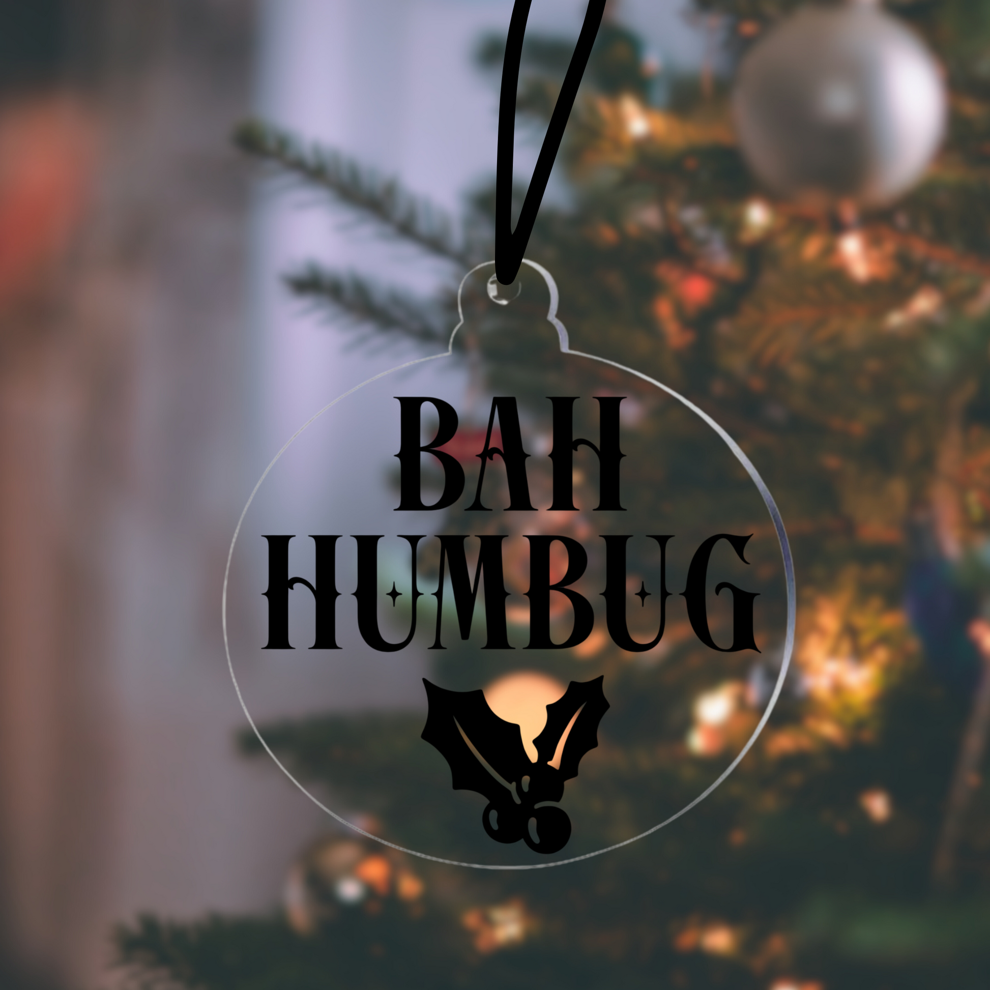 Bah Humbug Bauble, Gothic Christmas Ornament, Emo Xmas Decoration, Acrylic Tree Hanger, Alternative Christmas Decor, Spooky Christmas Decs