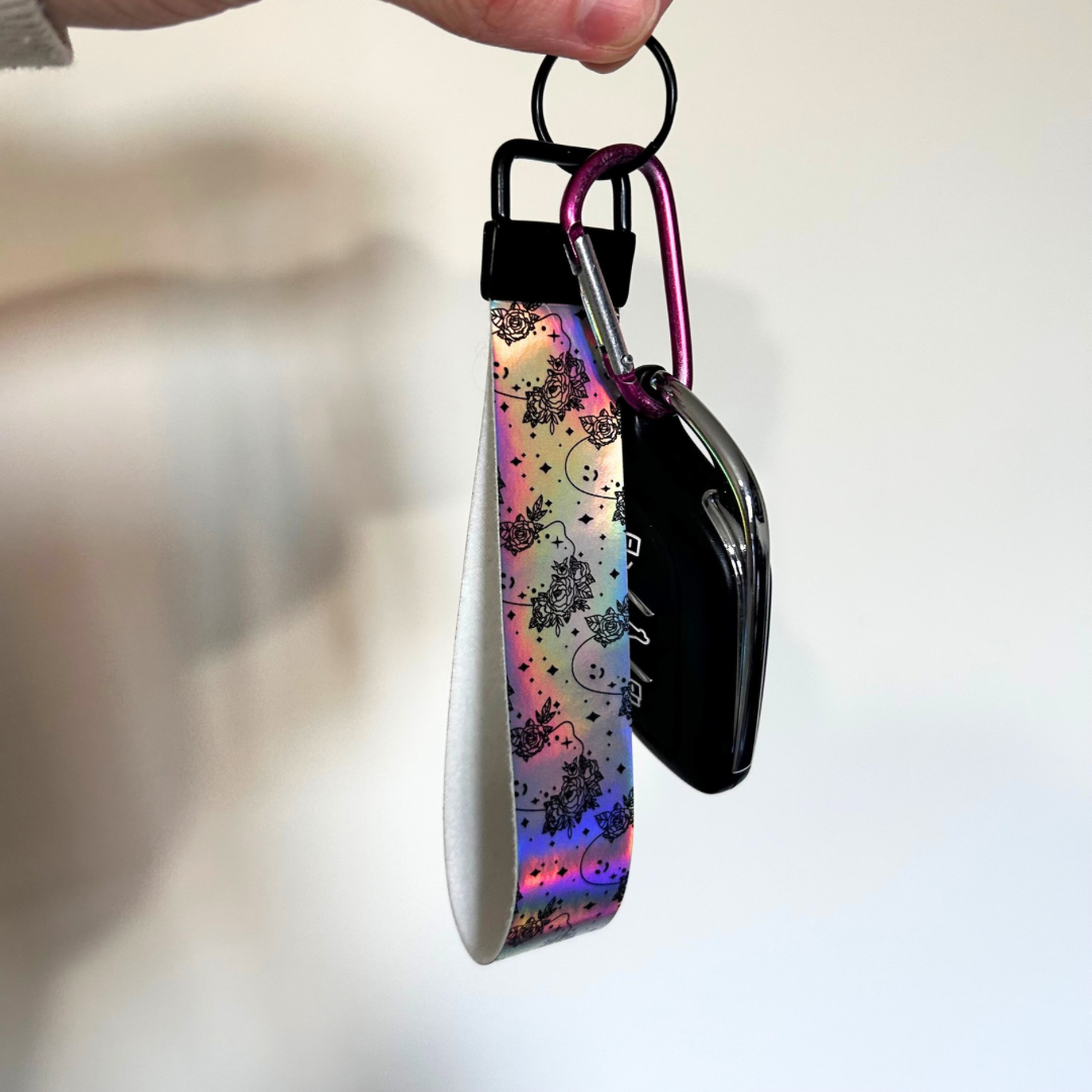 Holographic ghost wristlet for keys, car keys, bag