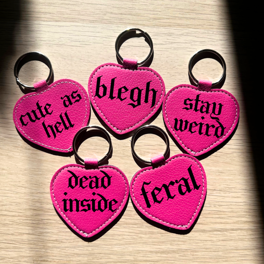 Pink Faux Leather Heart Keyring