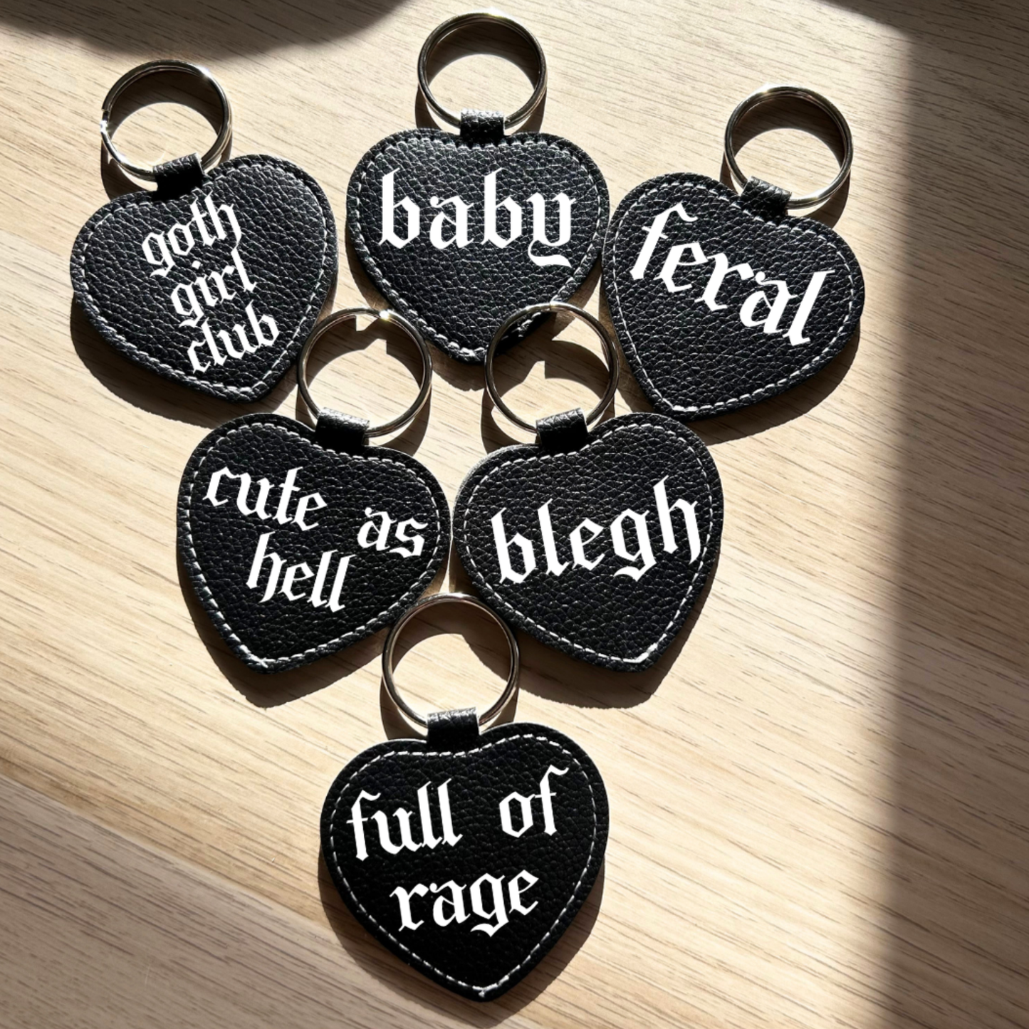 Black Faux Leather Heart Keyring