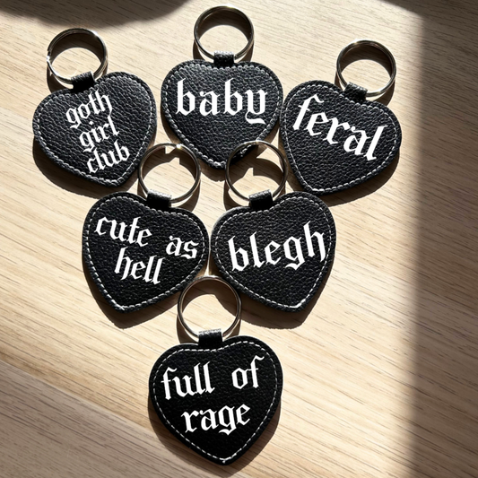 Black Faux Leather Heart Keyring